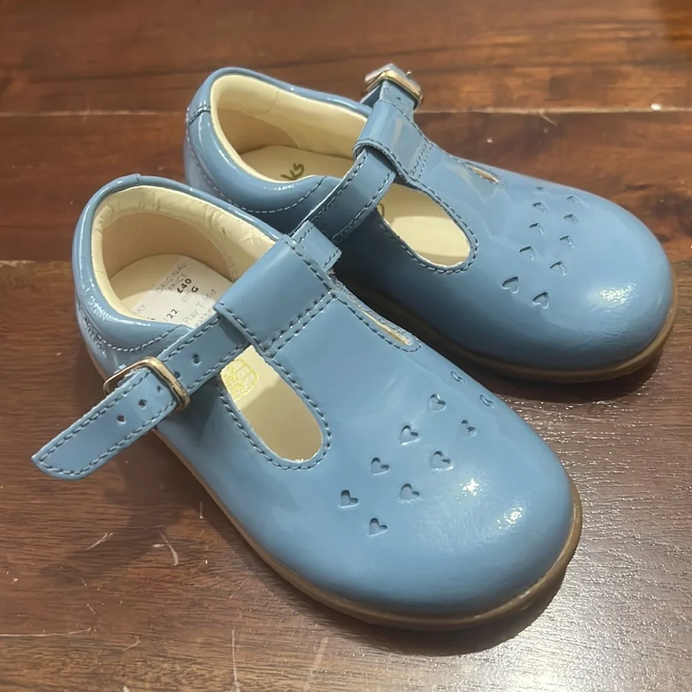 NEW Clarks Drew Play Toddler Leather Shoes, Blue Patent Size UK 5.5G, US 6W £40